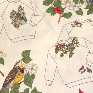 FABRIC #820 - Cotton - Appliques Garden Birds Print Panel  34 x 45